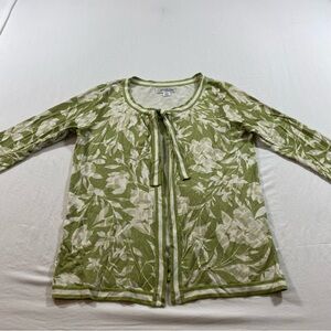 J. Jill Cardigan  Open Olive Floral Blouse top long sleeve